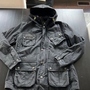 Barbour International waxed, quilted inside, mens size large jacket, color black